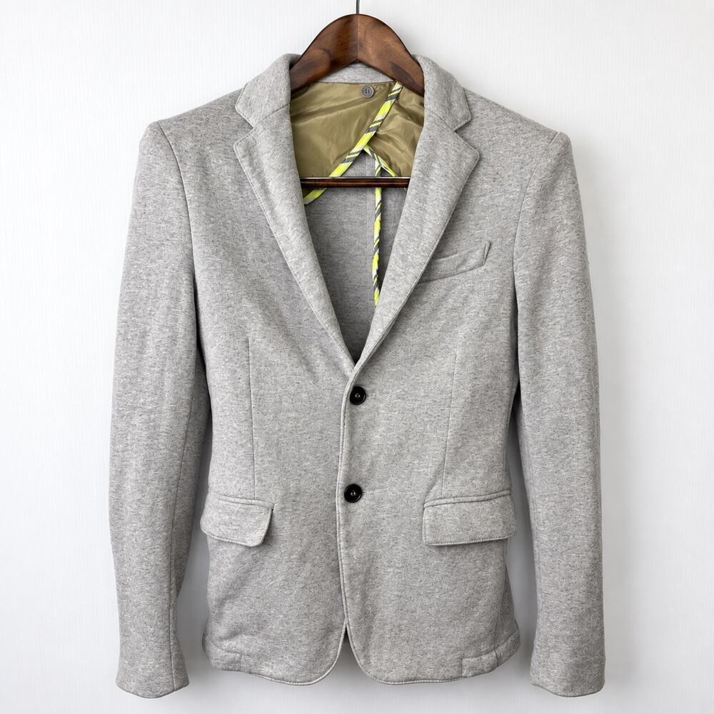 EX-J Italy Mens S Gray Cotton Knit Blazer Elbow Patch Tailored Jersey Jacket